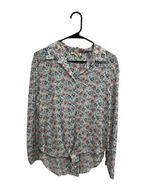 Jane And Delancey Medium Floral Button-Up Tie Front Blouse Cottagecore Whimsical